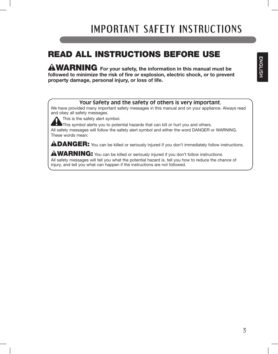 Wwarning, Read all instructions before use, Wdanger | LG WM3360HWCA User Manual | Page 3 / 108