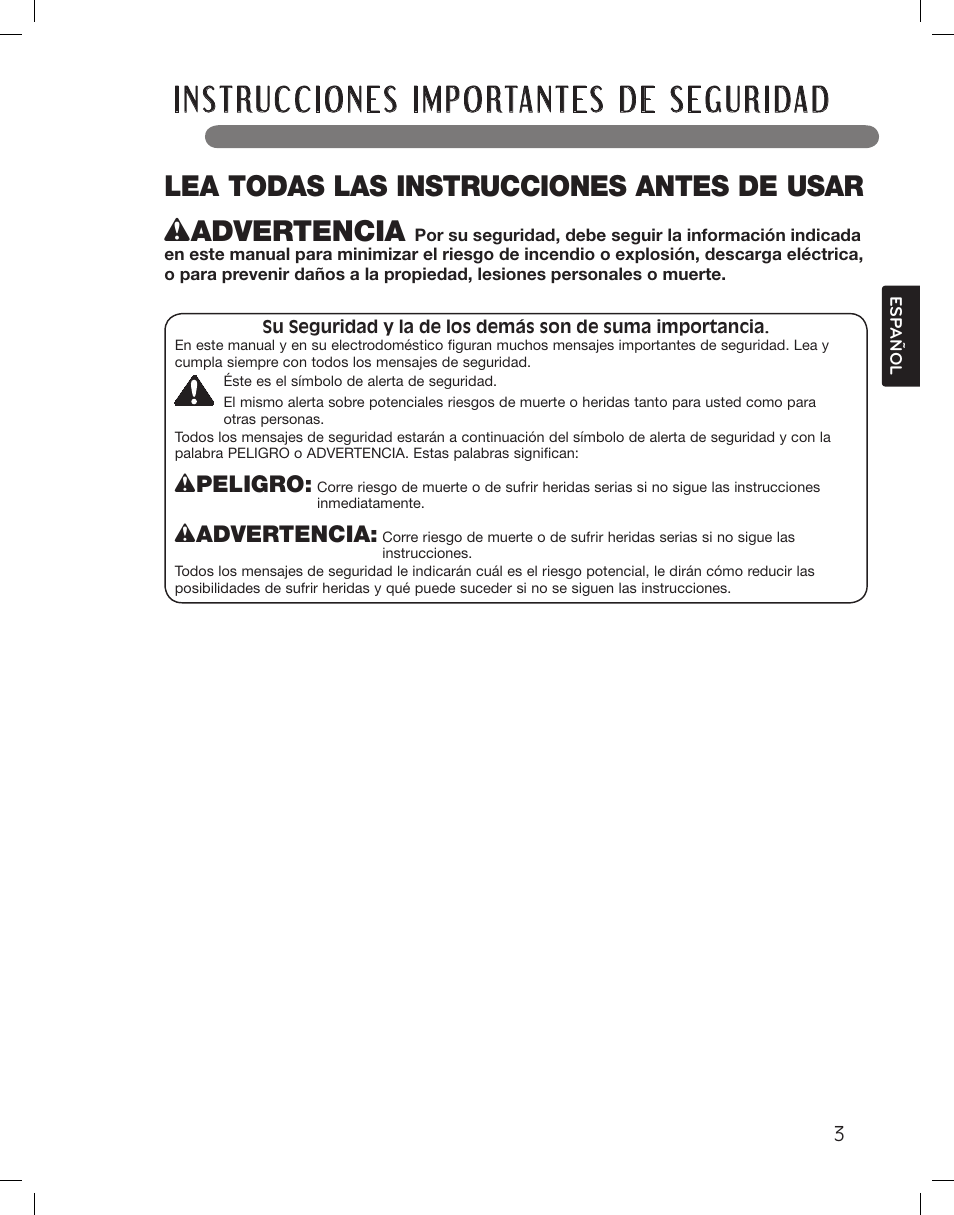 Lea todas las instrucciones antes de usar, Wpeligro, Wadvertencia | LG WM3360HWCA User Manual | Page 39 / 108