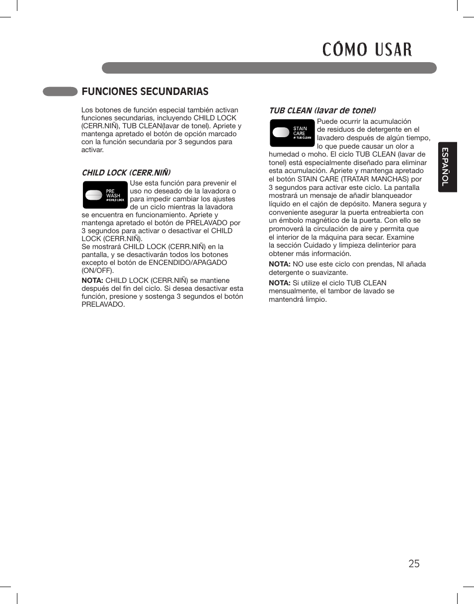 Funciones secundarias | LG WM3360HWCA User Manual | Page 61 / 108