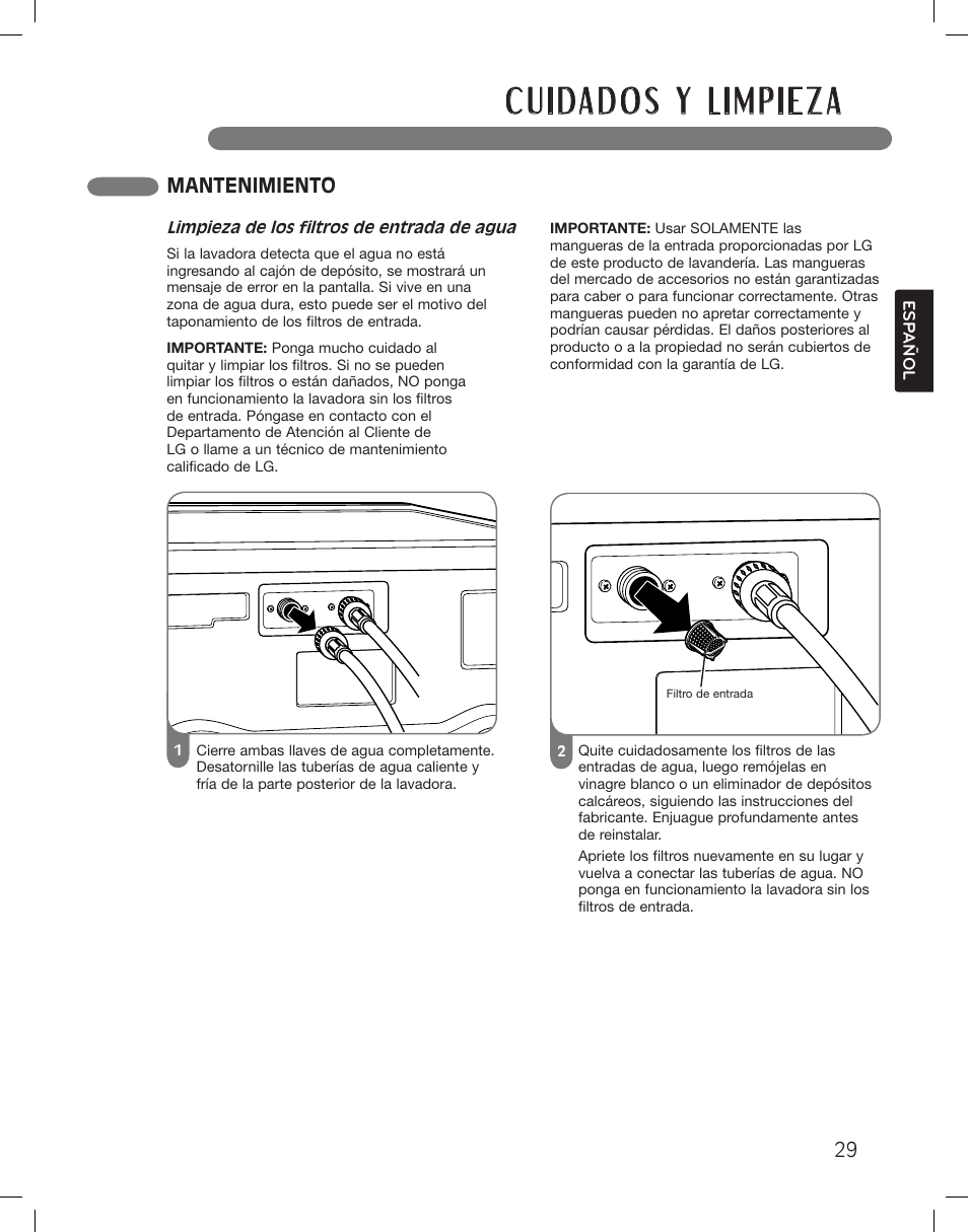 Mantenimiento | LG WM3360HWCA User Manual | Page 65 / 108