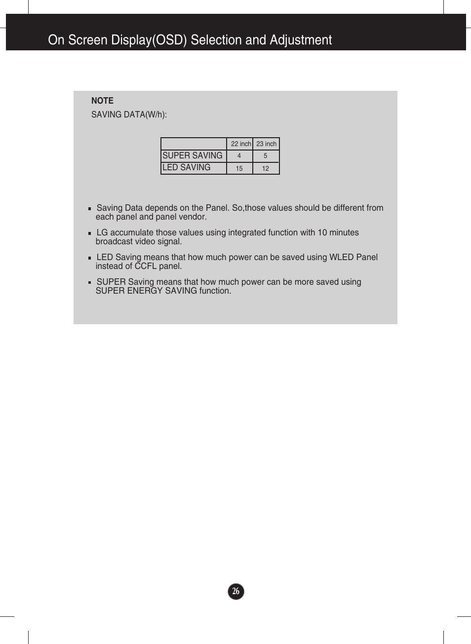 On screen display(osd) selection and adjustment | LG E2281VR-BN User Manual | Page 27 / 35