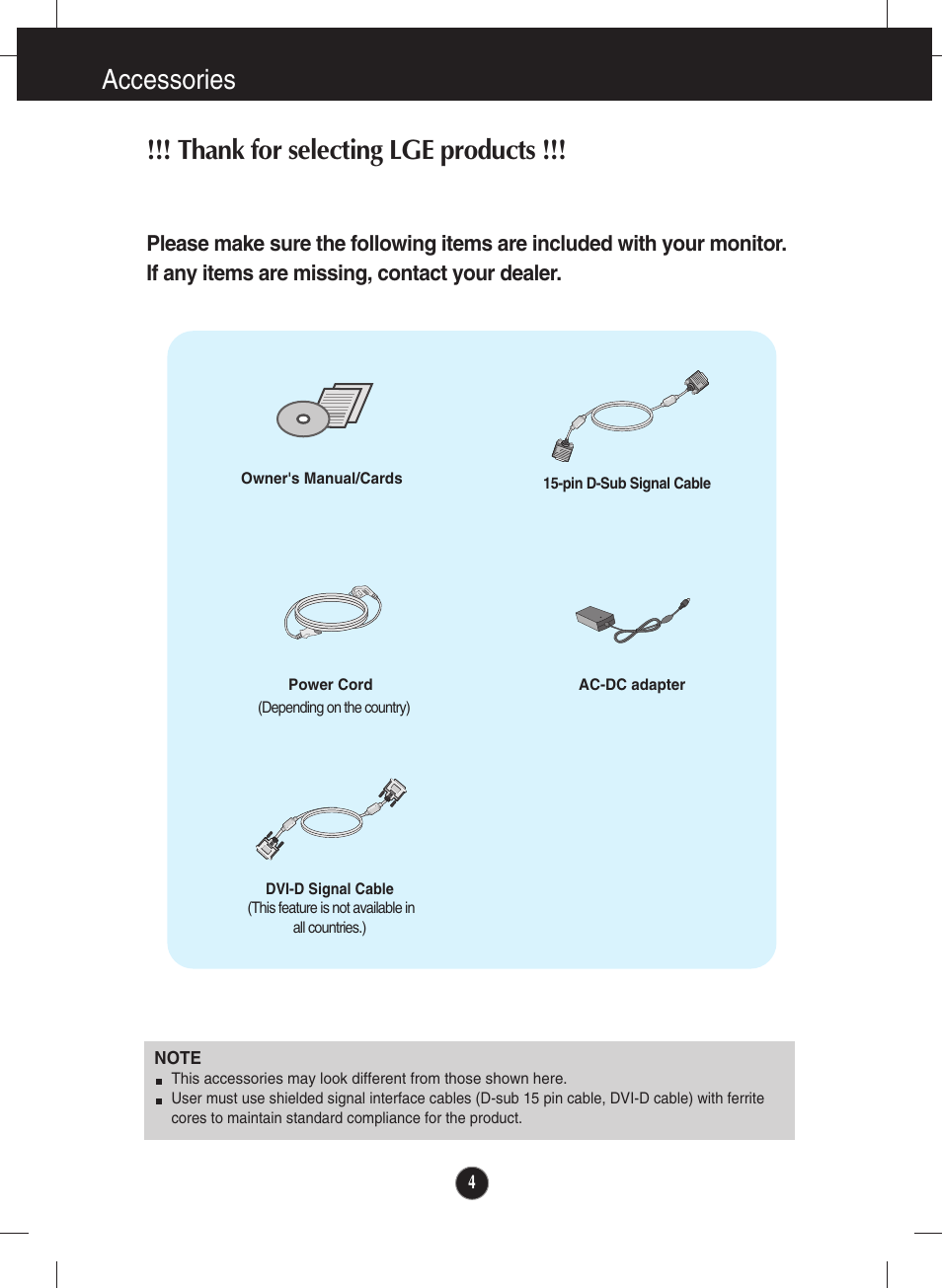 Accessories | LG E2281VR-BN User Manual | Page 5 / 35
