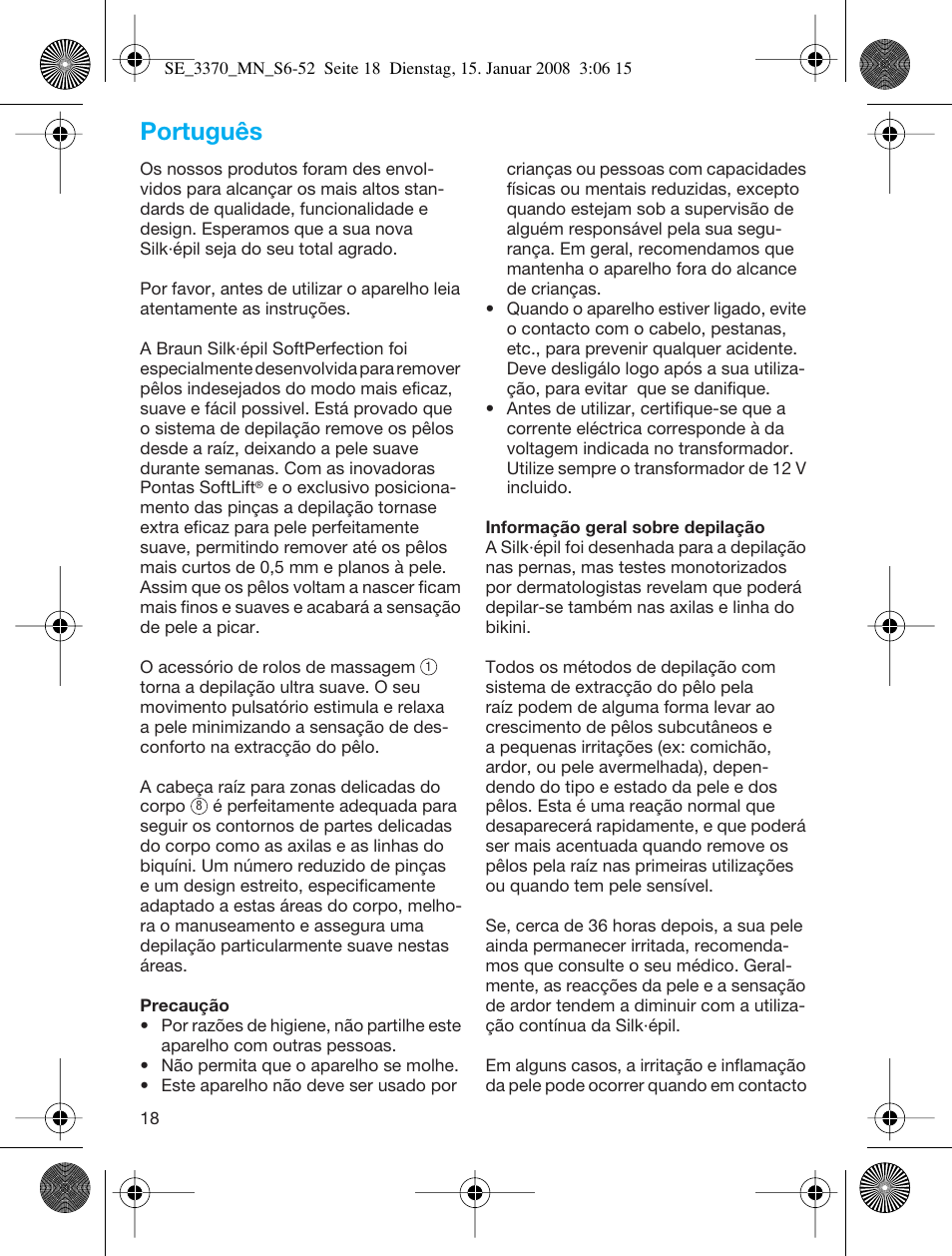 Português | Braun 3370-5318 Silk-épil SoftPerfection User Manual | Page 17 / 46