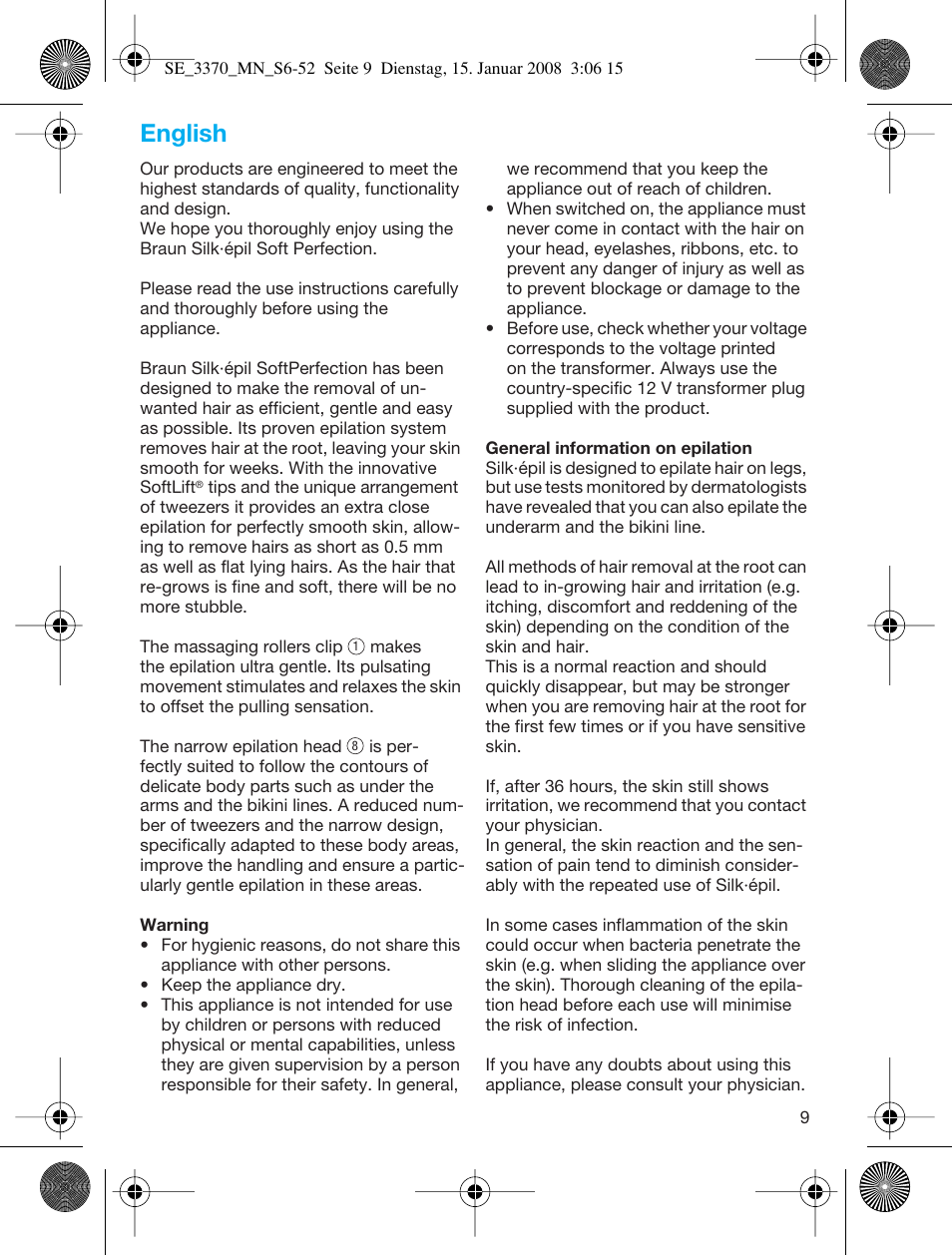English | Braun 3370-5318 Silk-épil SoftPerfection User Manual | Page 8 / 46