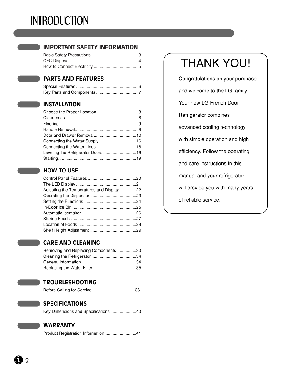LG LFX21975ST User Manual | Page 2 / 43