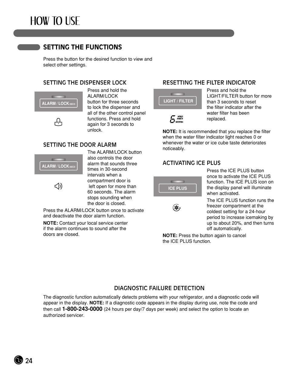 24 setting the functions | LG LFX21975ST User Manual | Page 24 / 43
