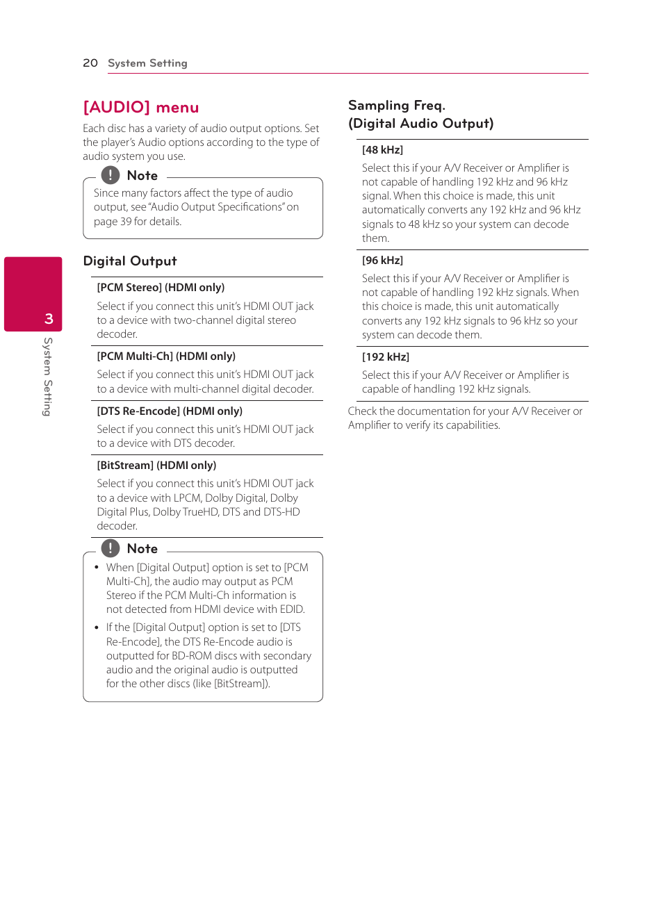 Audio] menu, 20 – [audio] menu | LG BP135 User Manual | Page 20 / 46