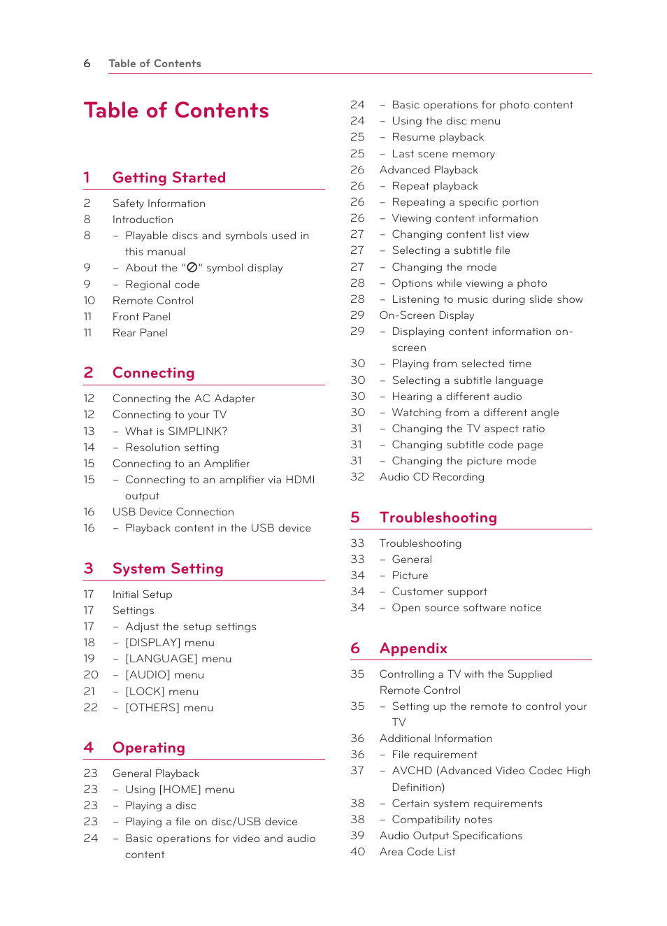 LG BP135 User Manual | Page 6 / 46