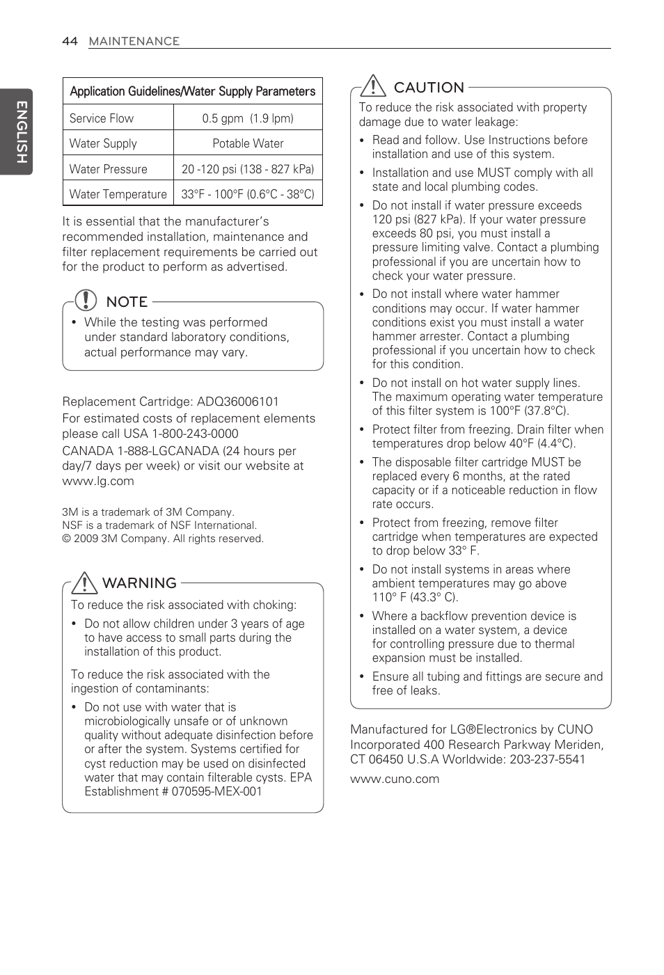 Warning, Caution, English | LG LFX31945ST User Manual | Page 44 / 63