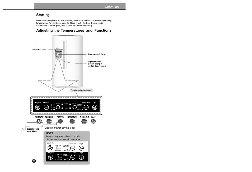 Starting adjusting the temperatures and functions, Operation | LG LSC26905SB User Manual | Page 13 / 29