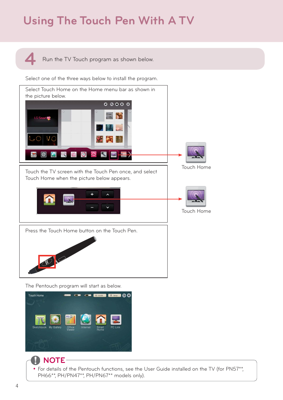 Using the touch pen with a tv, Run the tv touch program as shown below | LG AN-TP300 User Manual | Page 4 / 10