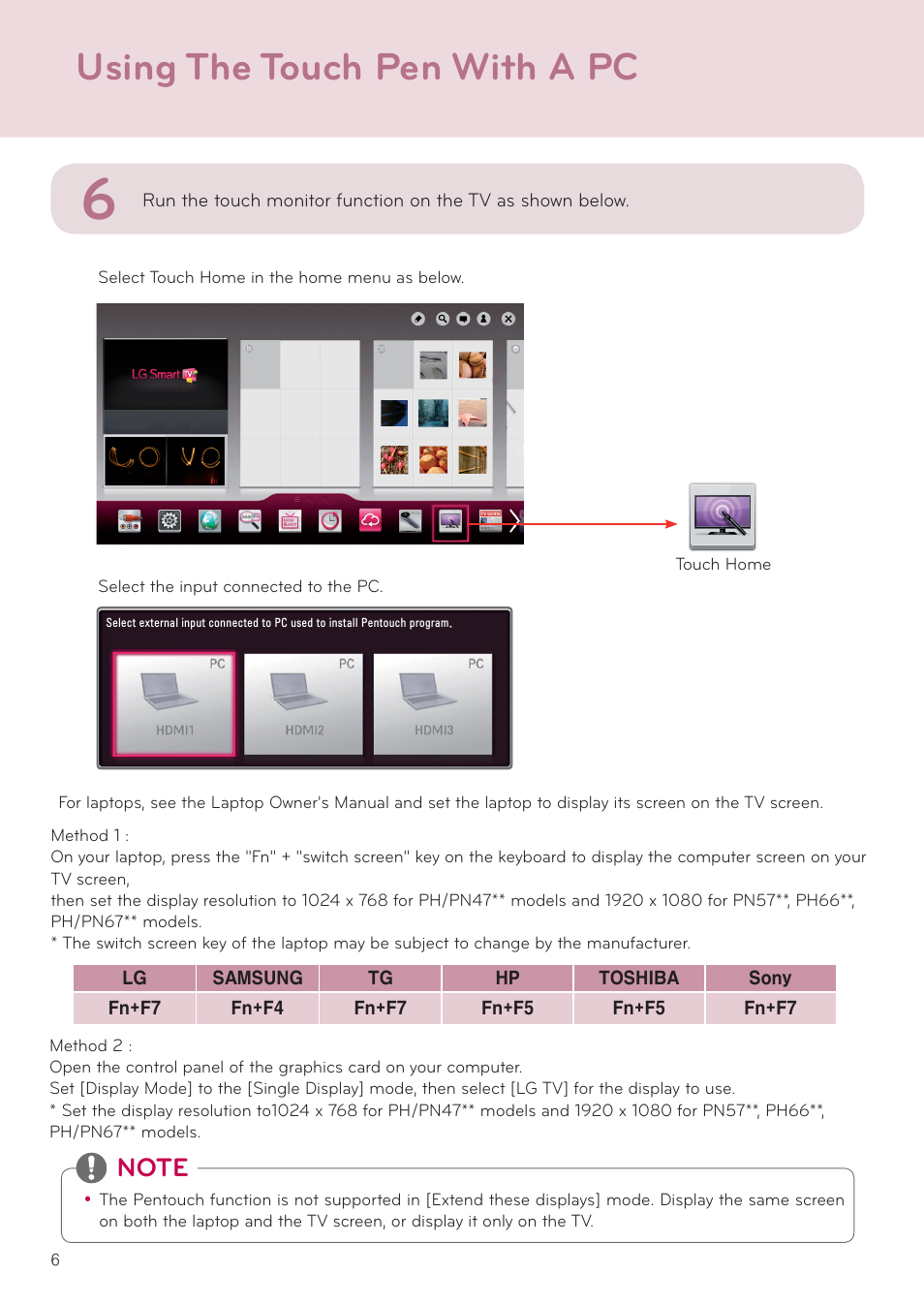 Using the touch pen with a pc | LG AN-TP300 User Manual | Page 6 / 10