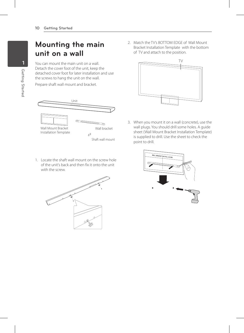 Mounting the main unit on a wall | LG NB4530B User Manual | Page 10 / 30