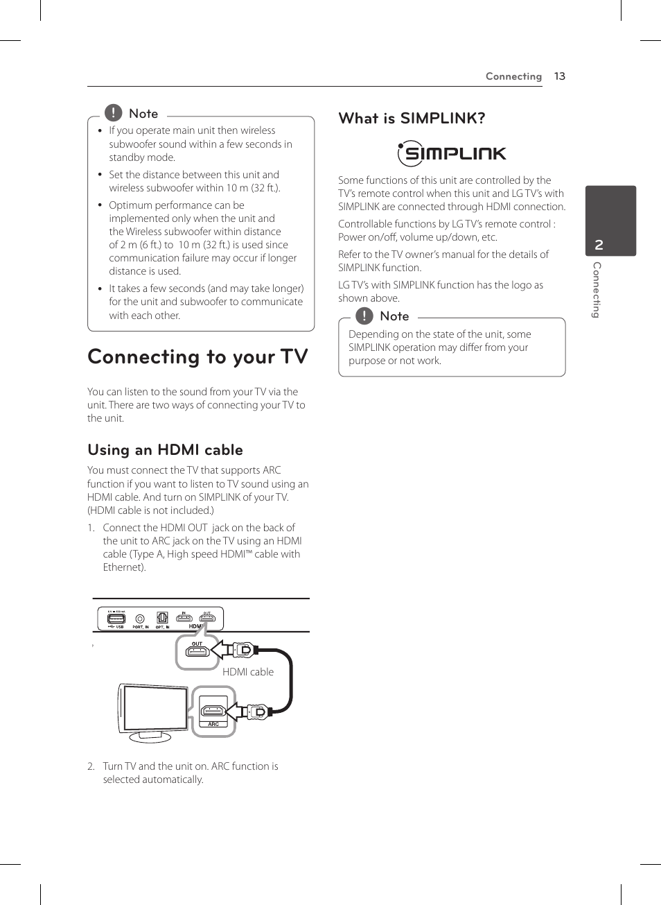 Connecting to your tv, Using an hdmi cable, What is simplink | LG NB4530B User Manual | Page 13 / 30