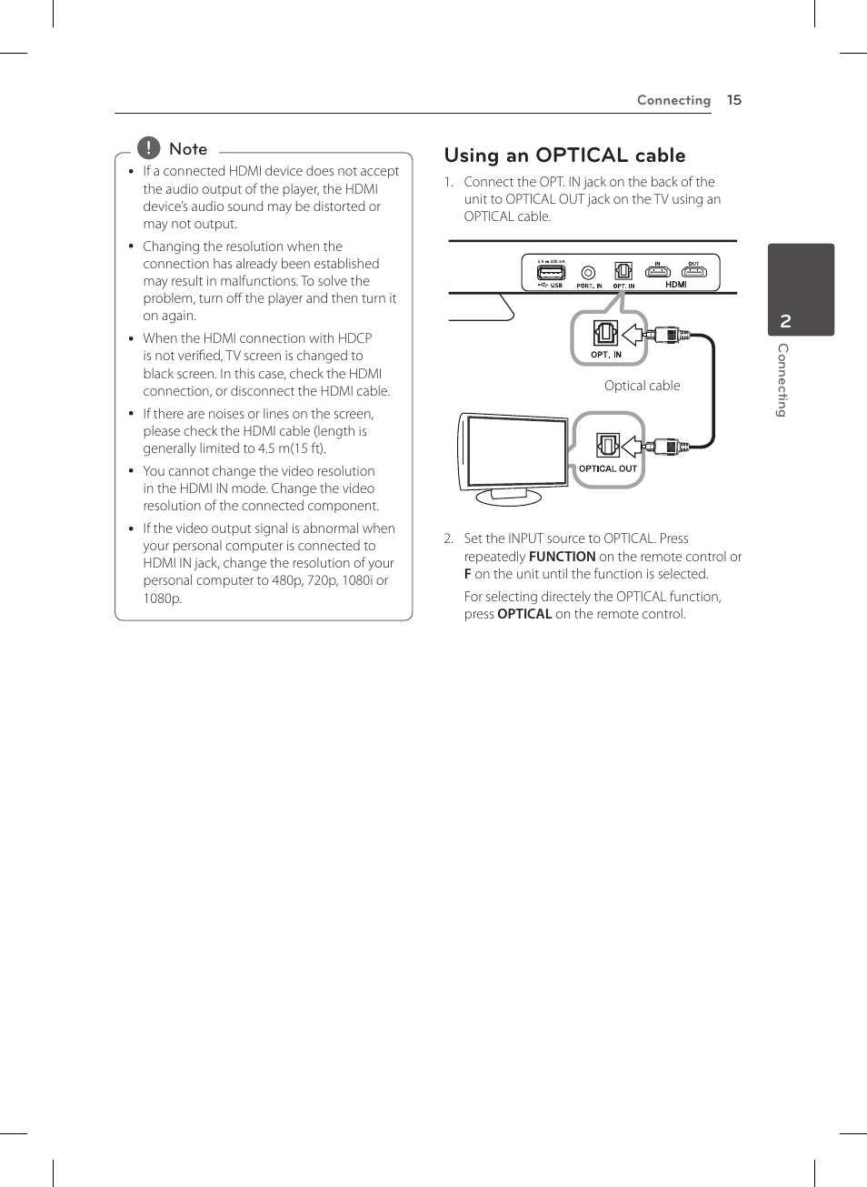 Using an optical cable | LG NB4530B User Manual | Page 15 / 30