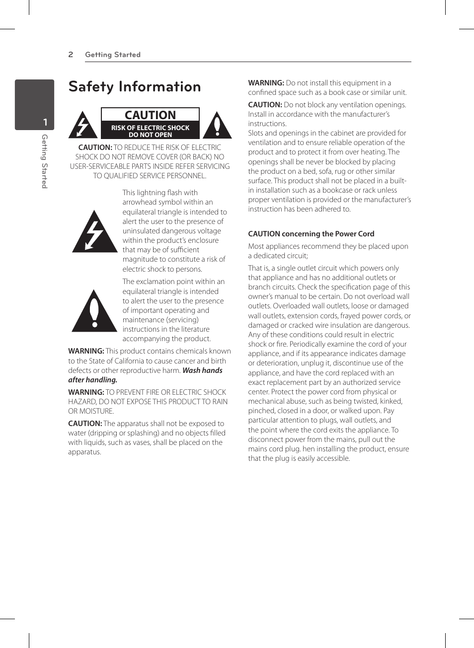 Safety information, Caution | LG NB4530B User Manual | Page 2 / 30