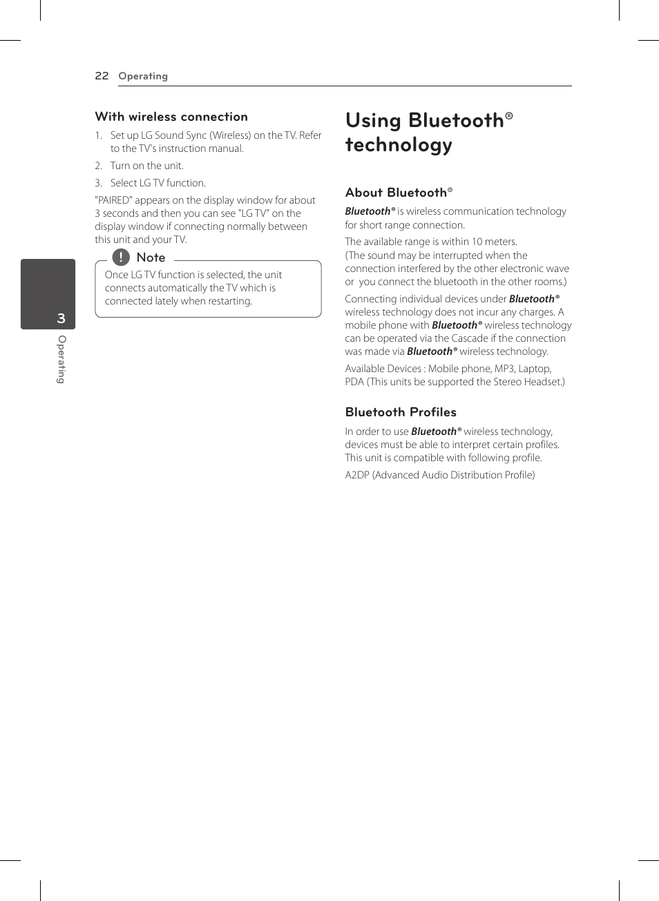Using bluetooth® technology | LG NB4530B User Manual | Page 22 / 30