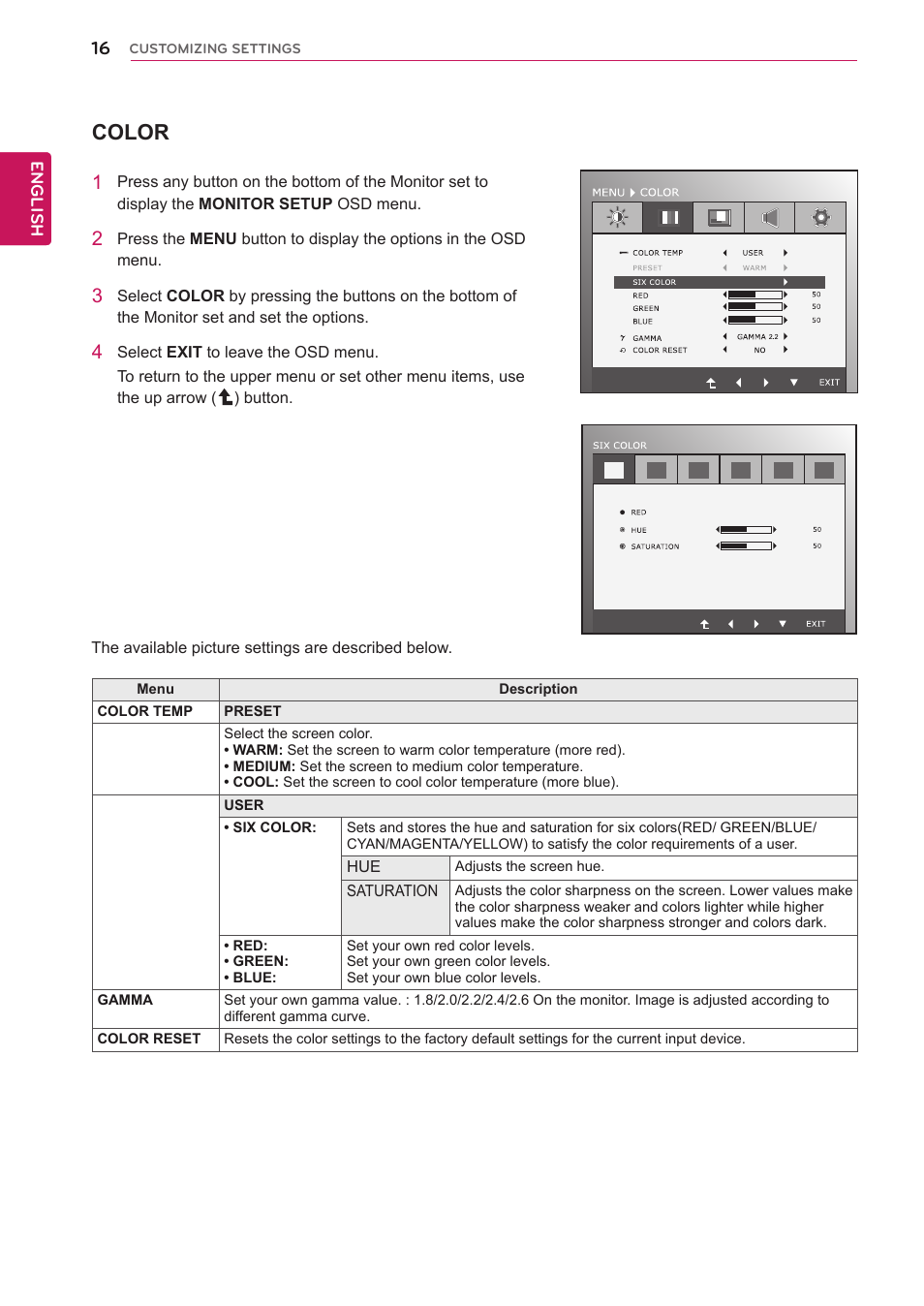 Color | LG IPS235P-BN User Manual | Page 16 / 27