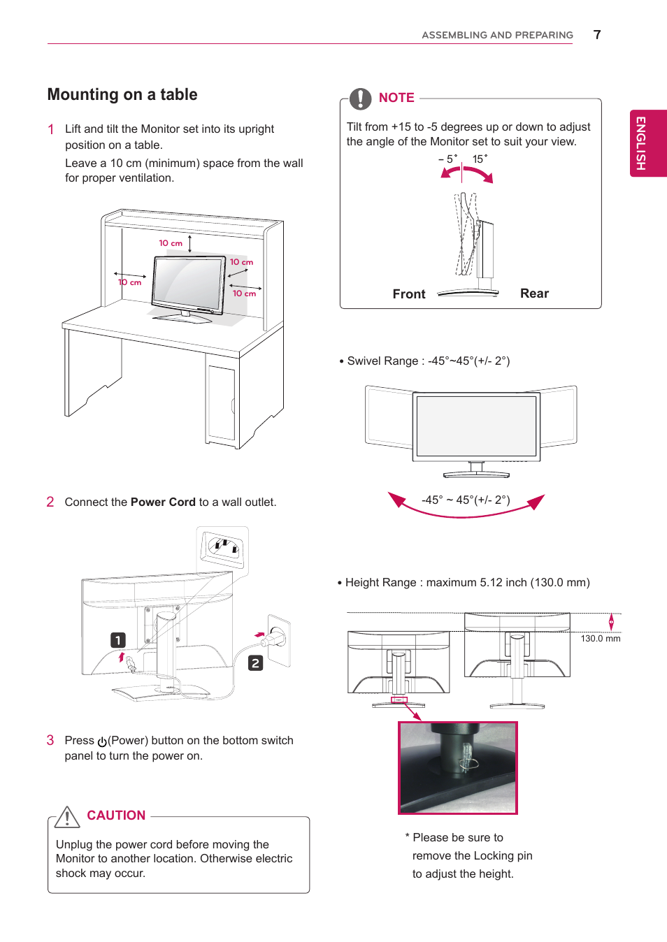 Mounting on a table | LG IPS235P-BN User Manual | Page 7 / 27