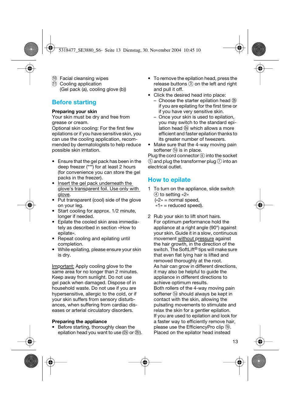 Before starting, How to epilate | Braun 3880 Silk-épil SoftPerfection User Manual | Page 12 / 87