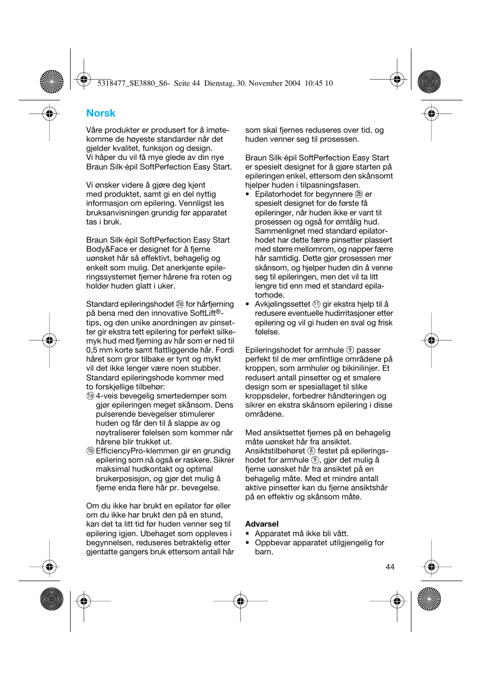Norsk | Braun 3880 Silk-épil SoftPerfection User Manual | Page 43 / 87