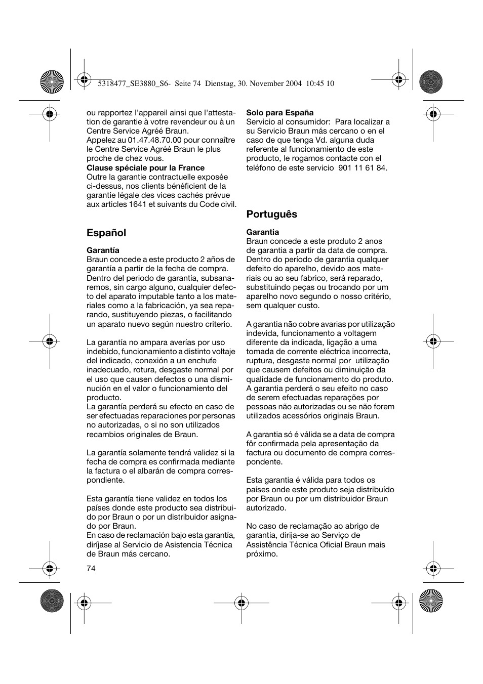 Español, Português | Braun 3880 Silk-épil SoftPerfection User Manual | Page 73 / 87