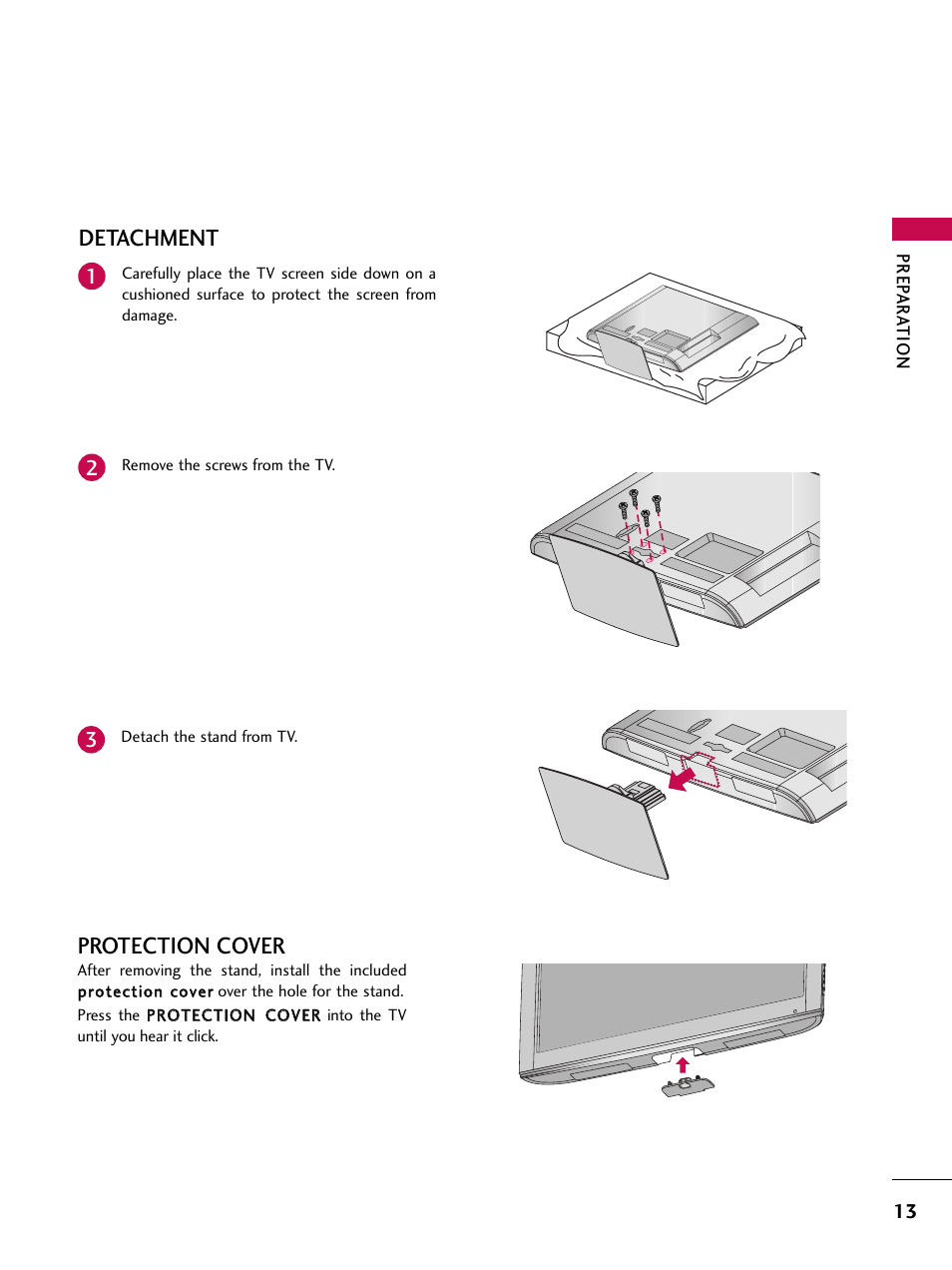 Detachment, Protection cover | LG 32LD350C User Manual | Page 13 / 126