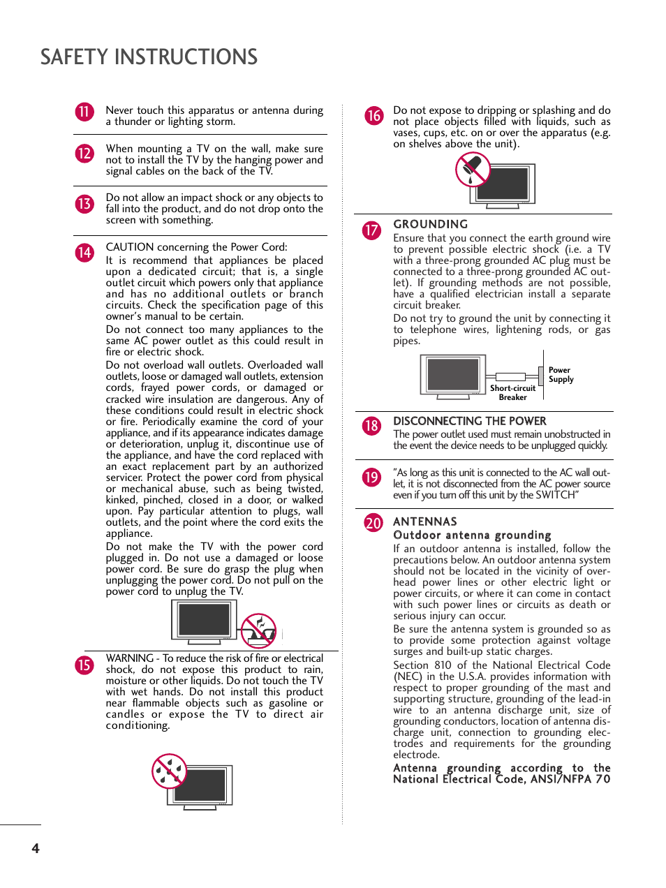 Safety instructions | LG 32LD350C User Manual | Page 4 / 126