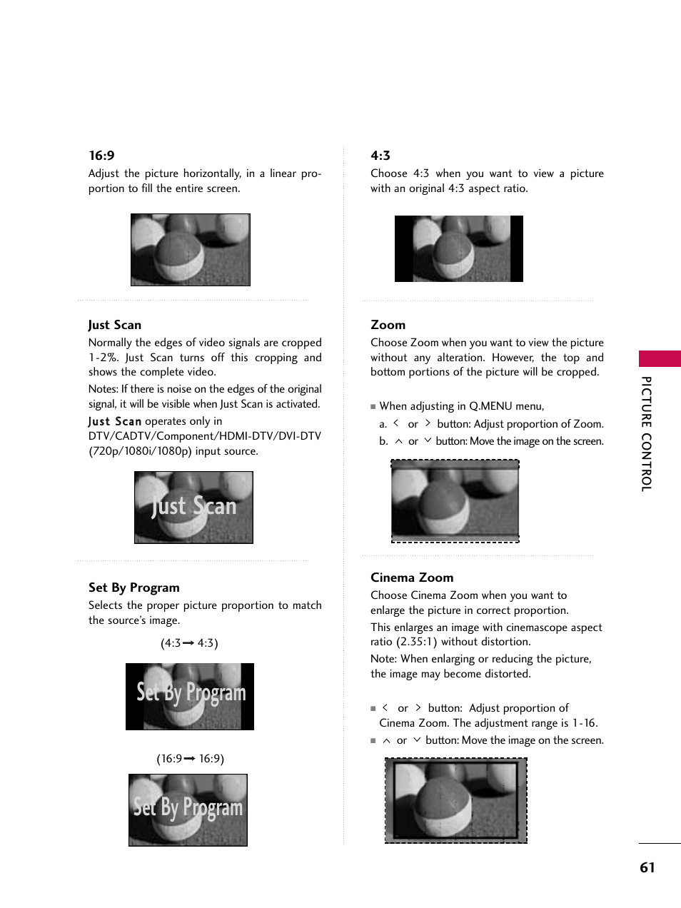 Just scan, Set by program | LG 32LD350C User Manual | Page 61 / 126