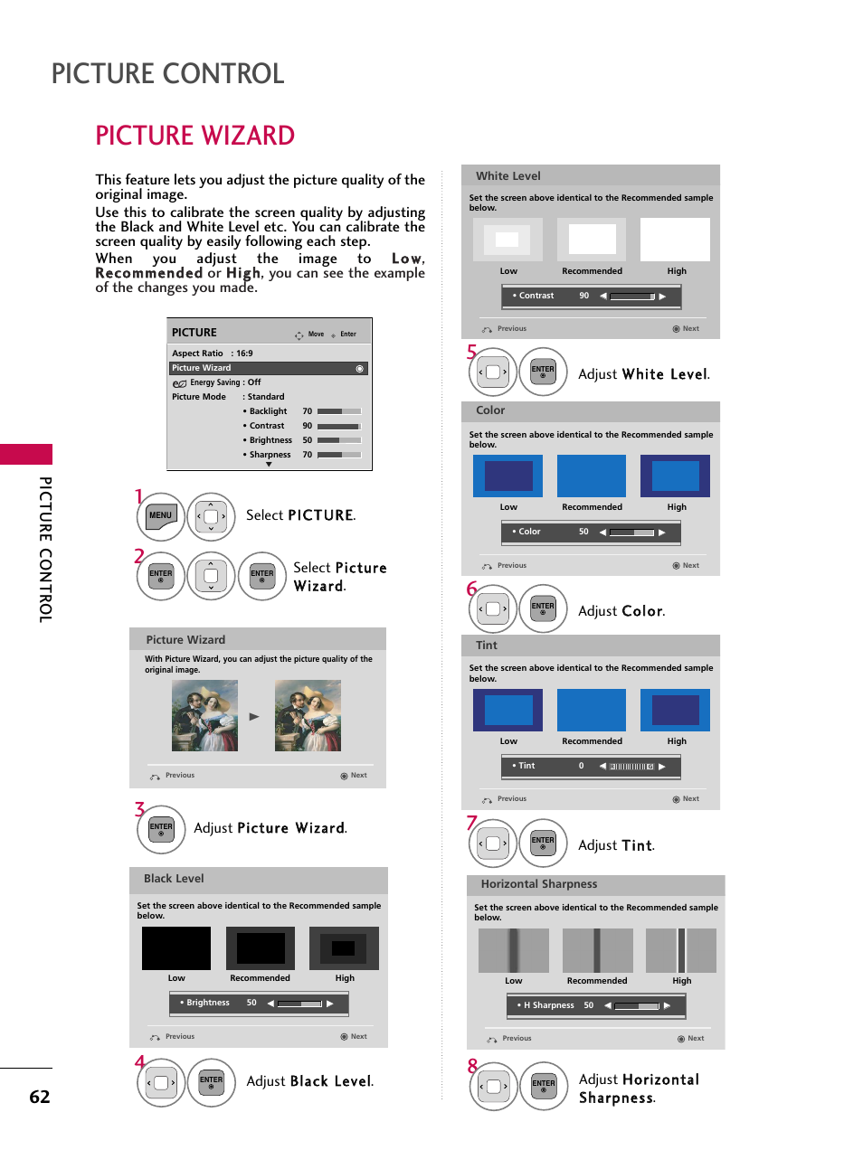 Picture wizard, Picture control, Picture contr ol | LG 32LD350C User Manual | Page 62 / 126