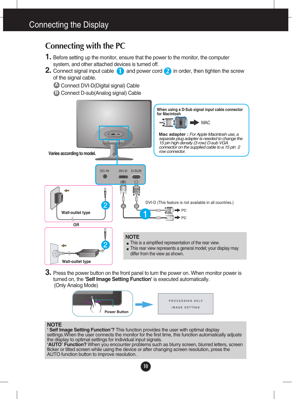 Connecting with the pc, Connecting the display | LG E2050T-SN User Manual | Page 11 / 34