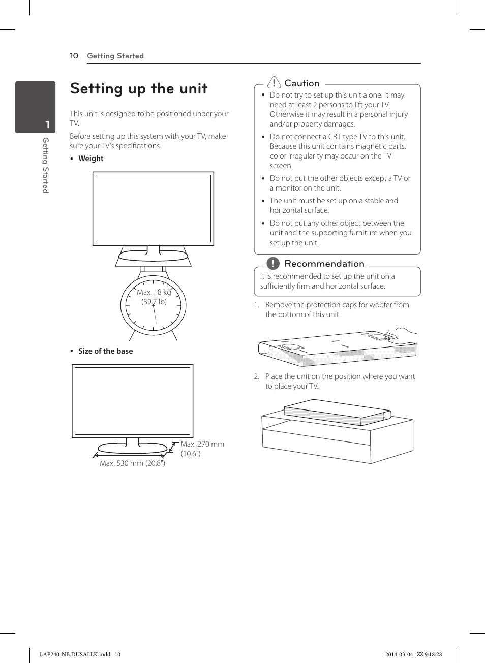 Setting up the unit | LG LAP240 User Manual | Page 10 / 24