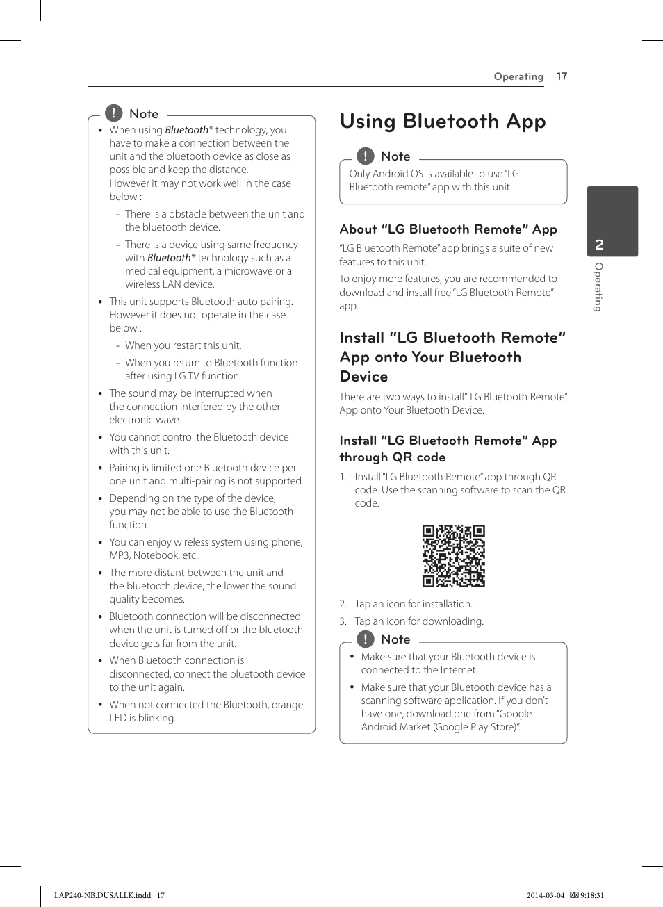 Using bluetooth app | LG LAP240 User Manual | Page 17 / 24