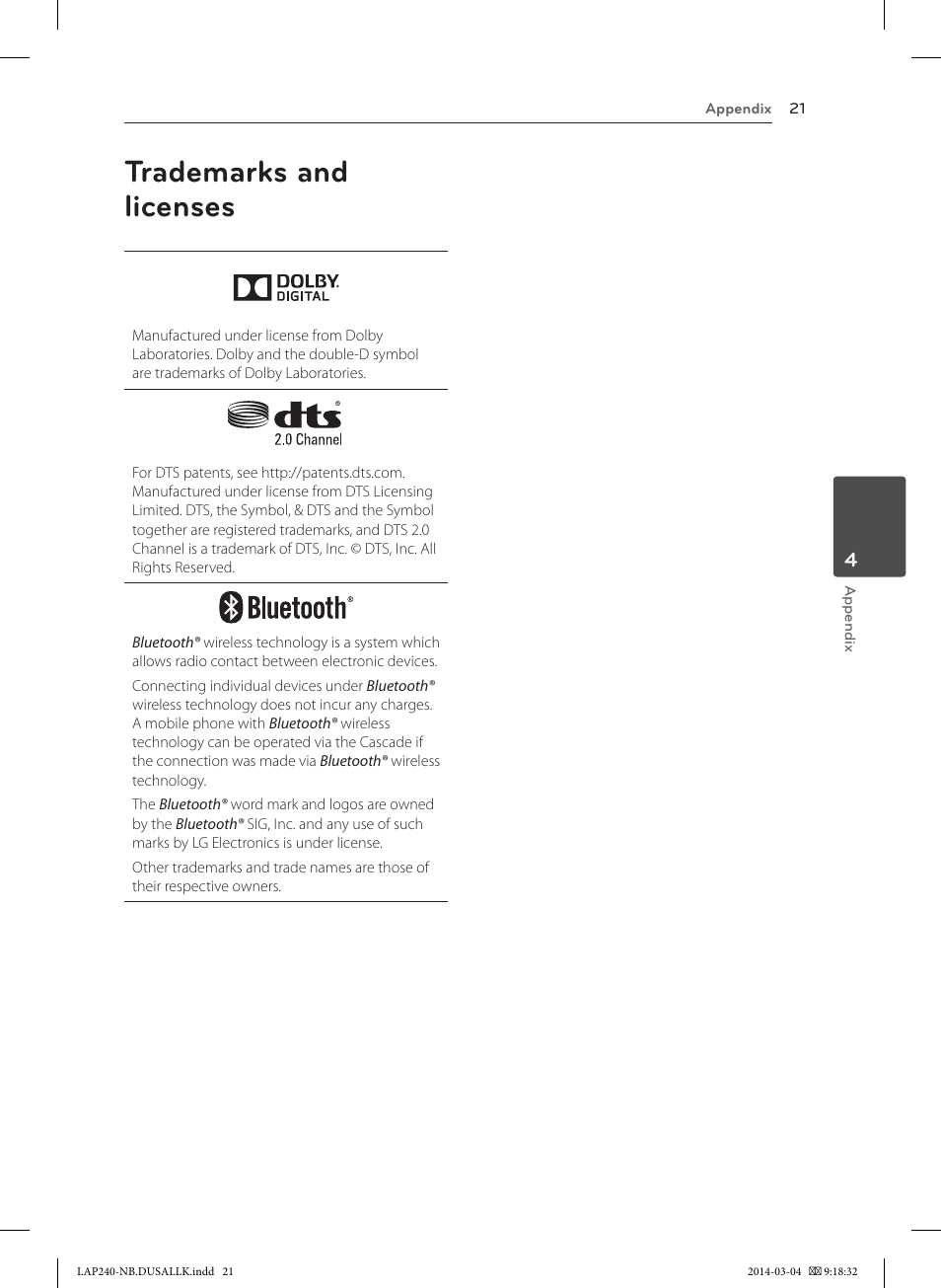Trademarks and licenses | LG LAP240 User Manual | Page 21 / 24
