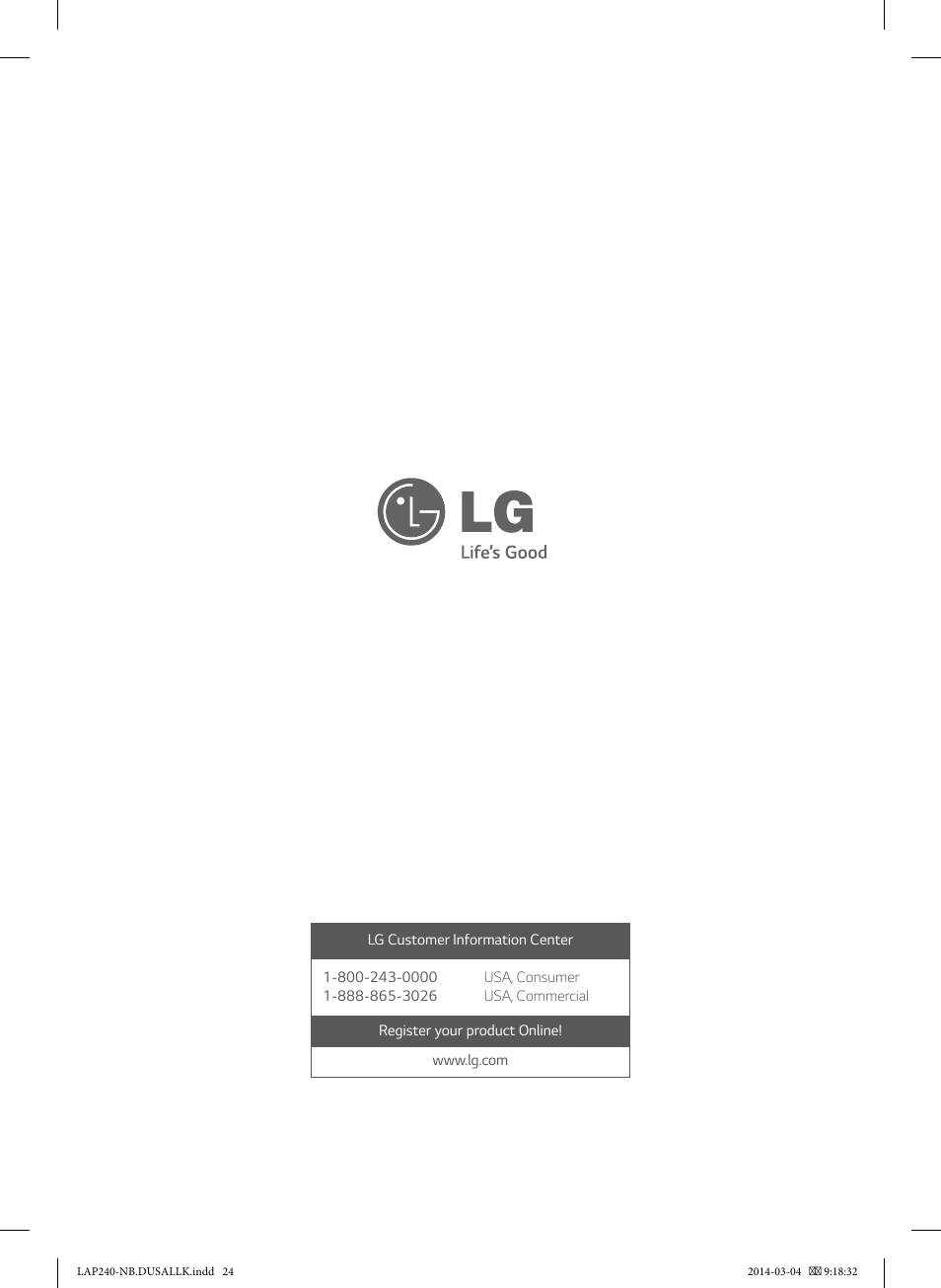 LG LAP240 User Manual | Page 24 / 24