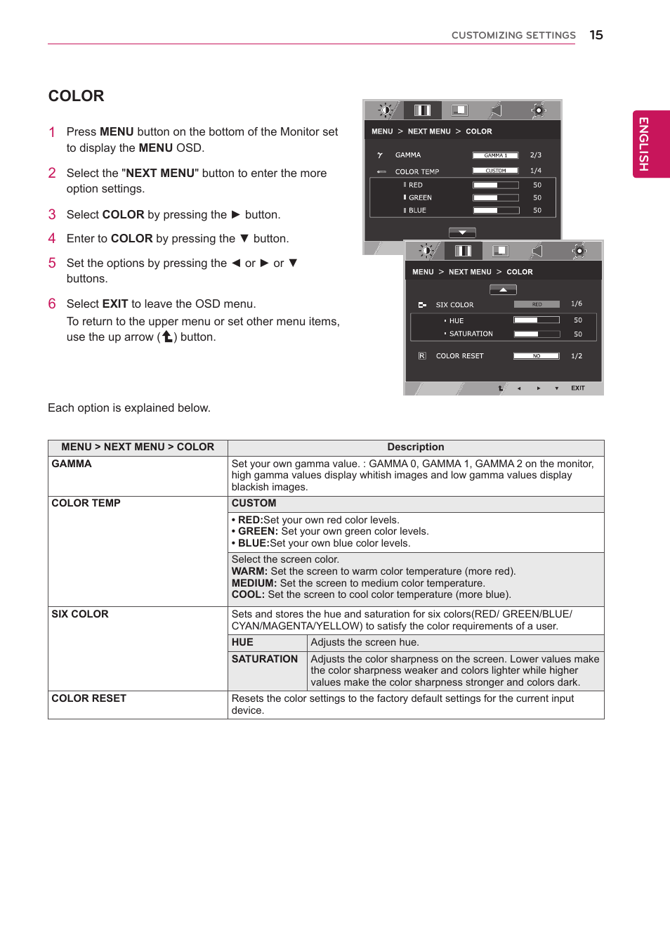 Color | LG IPS237L-BN User Manual | Page 15 / 28