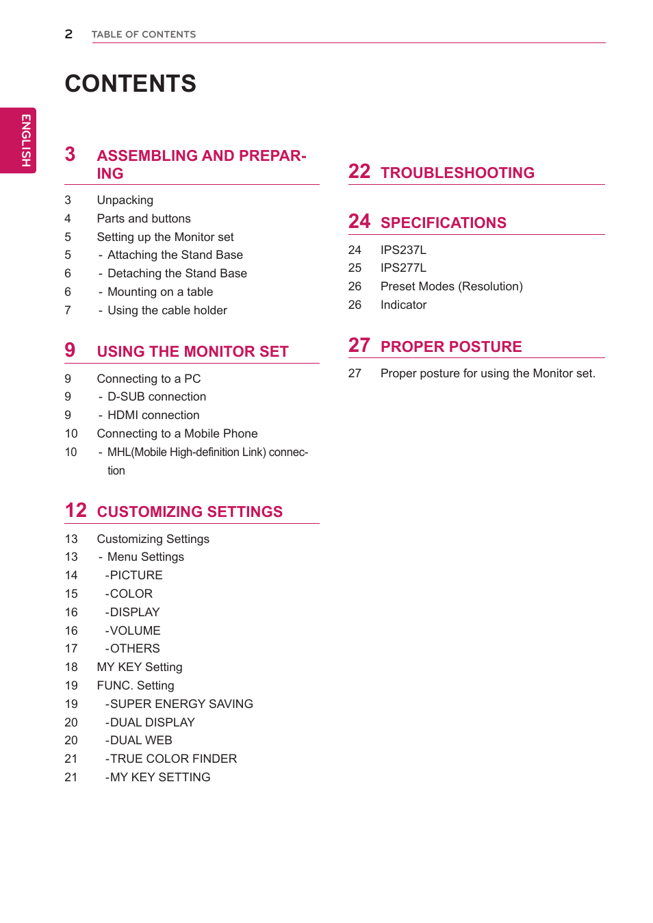 LG IPS237L-BN User Manual | Page 2 / 28