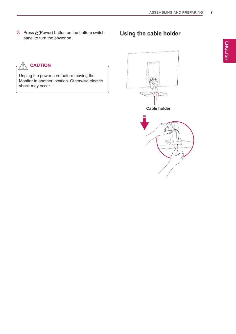 Using the cable holder | LG IPS237L-BN User Manual | Page 7 / 28