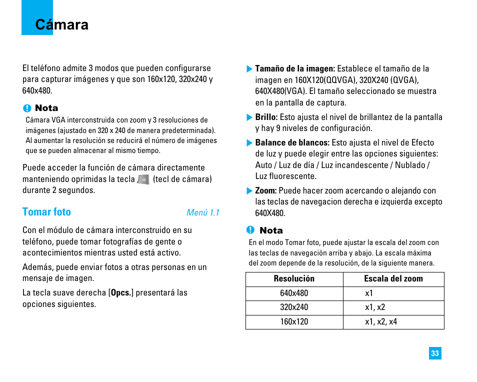 Cámara, Tomar foto | LG LG225 User Manual | Page 123 / 182