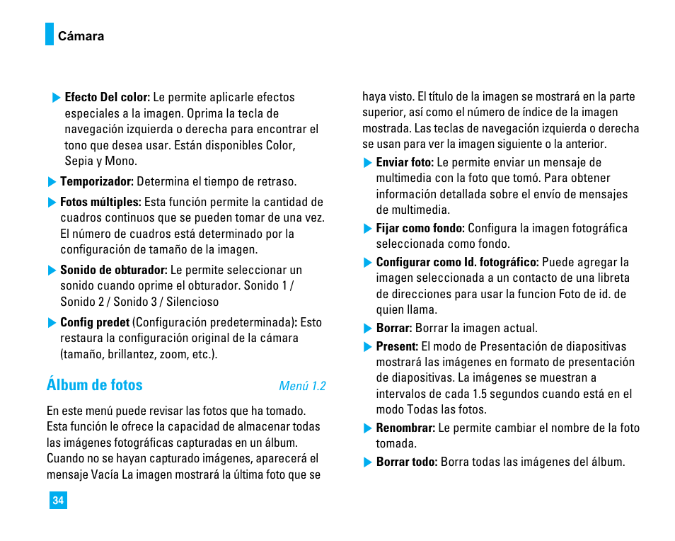 Álbum de fotos | LG LG225 User Manual | Page 124 / 182