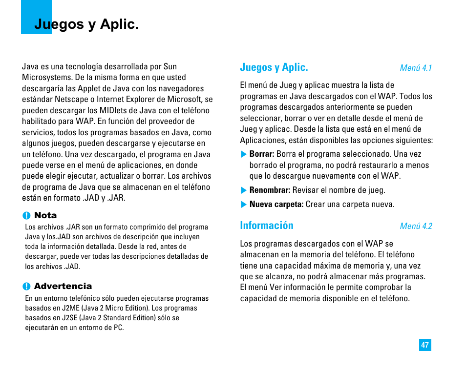 Juegos y aplic, Información | LG LG225 User Manual | Page 137 / 182