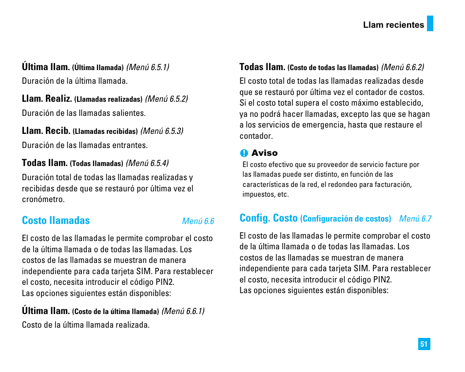 Costo llamadas, Config. costo | LG LG225 User Manual | Page 141 / 182