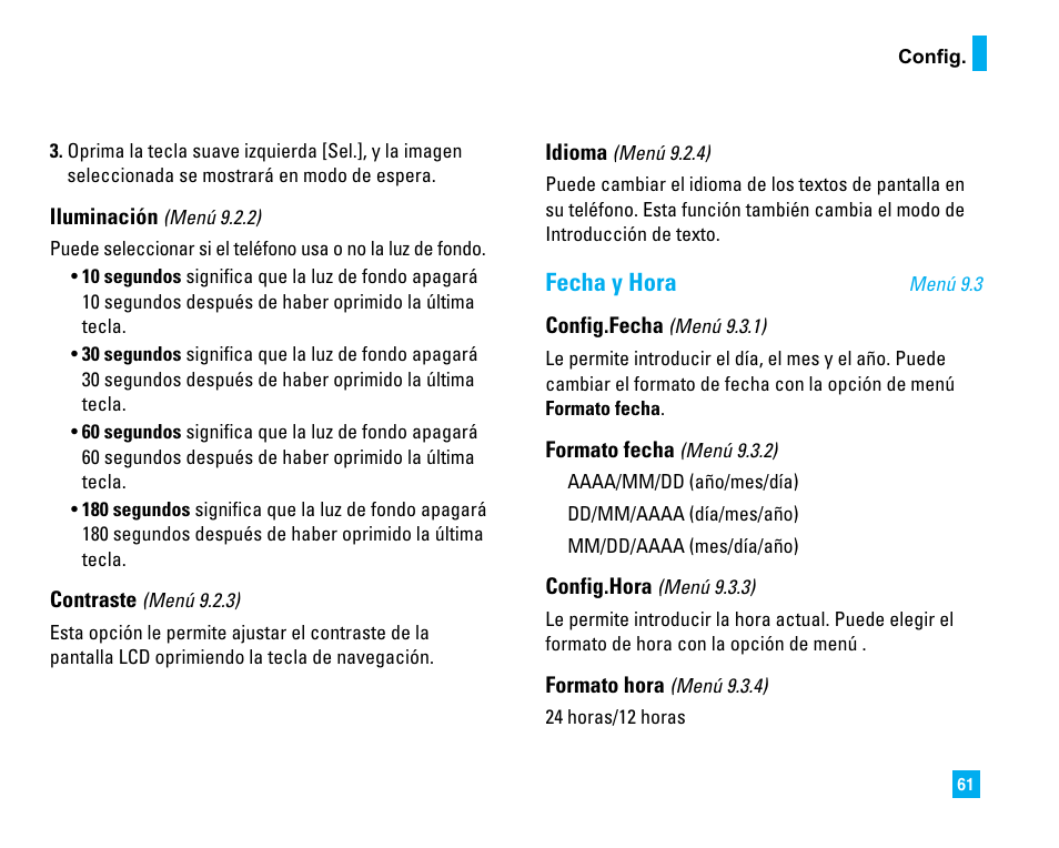 Fecha y hora | LG LG225 User Manual | Page 151 / 182