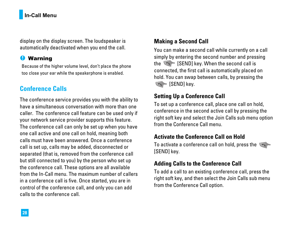 Conference calls | LG LG225 User Manual | Page 32 / 182