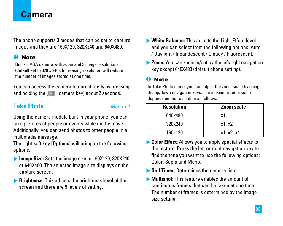 Camera, Take photo | LG LG225 User Manual | Page 37 / 182