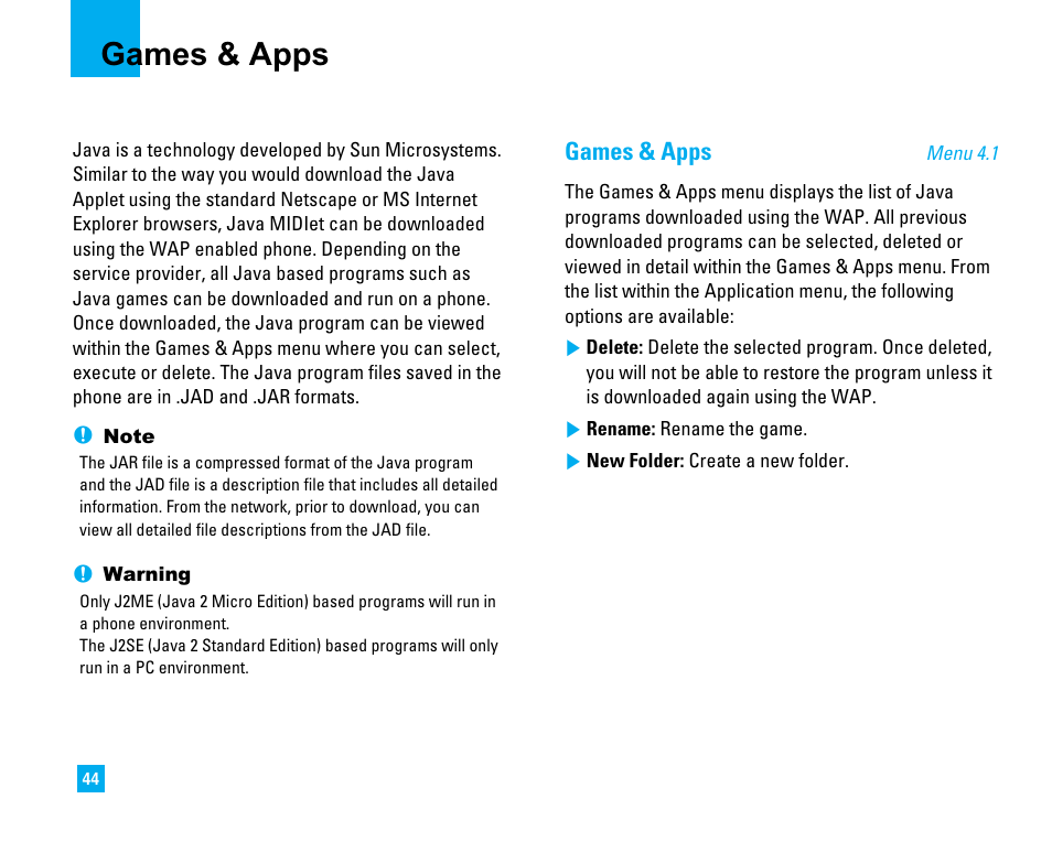 Games & apps | LG LG225 User Manual | Page 48 / 182