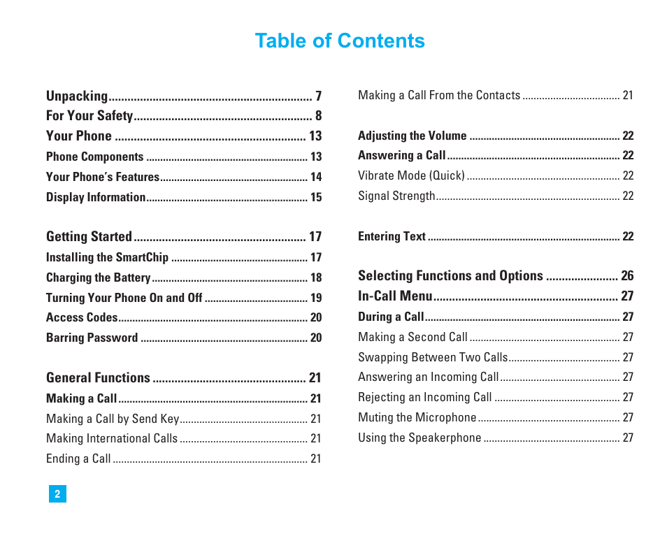 LG LG225 User Manual | Page 6 / 182