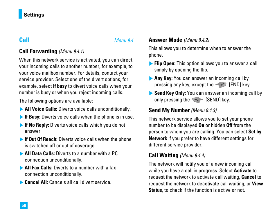 Call | LG LG225 User Manual | Page 62 / 182