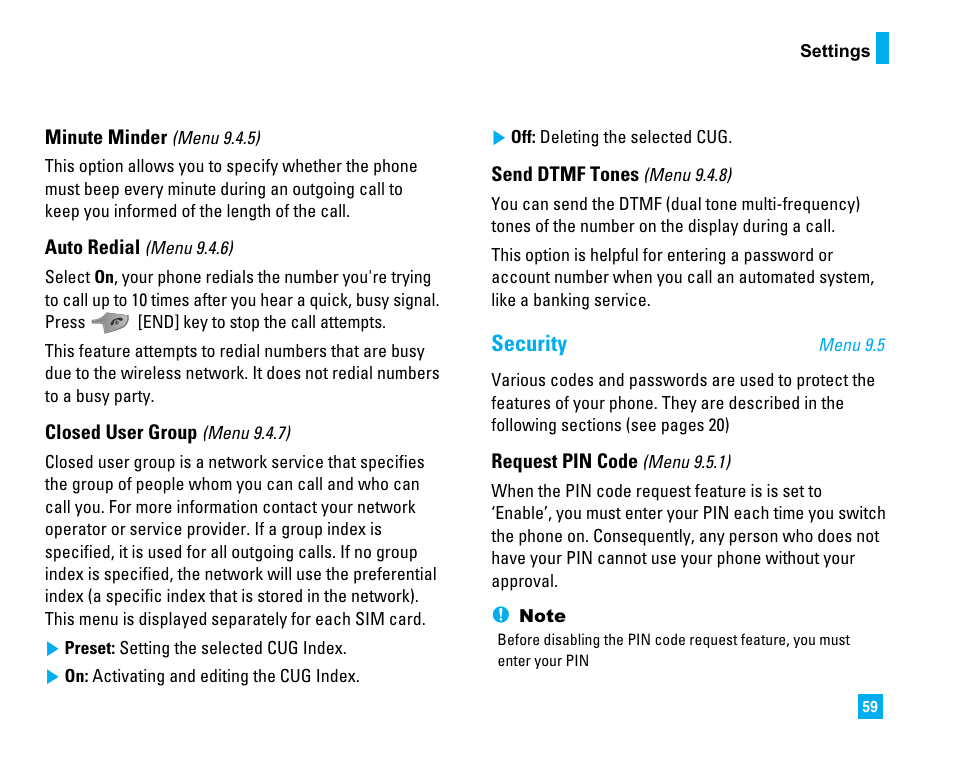 Security | LG LG225 User Manual | Page 63 / 182