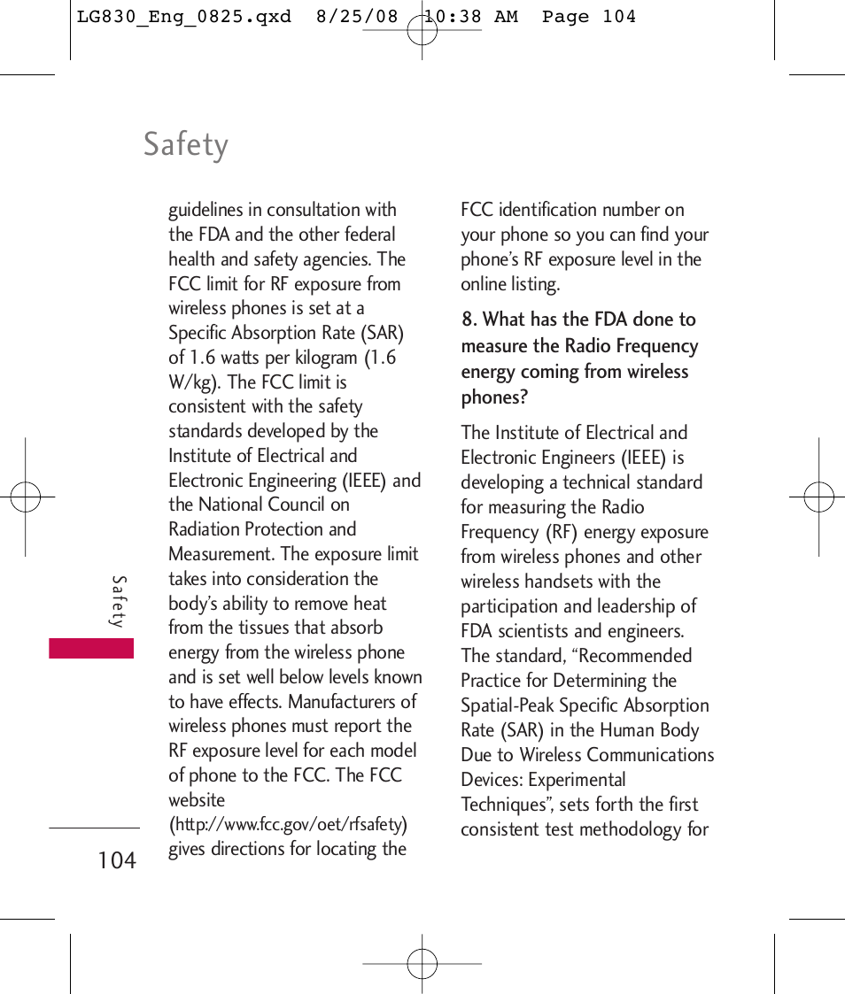 Safety | LG LG830 User Manual | Page 106 / 255